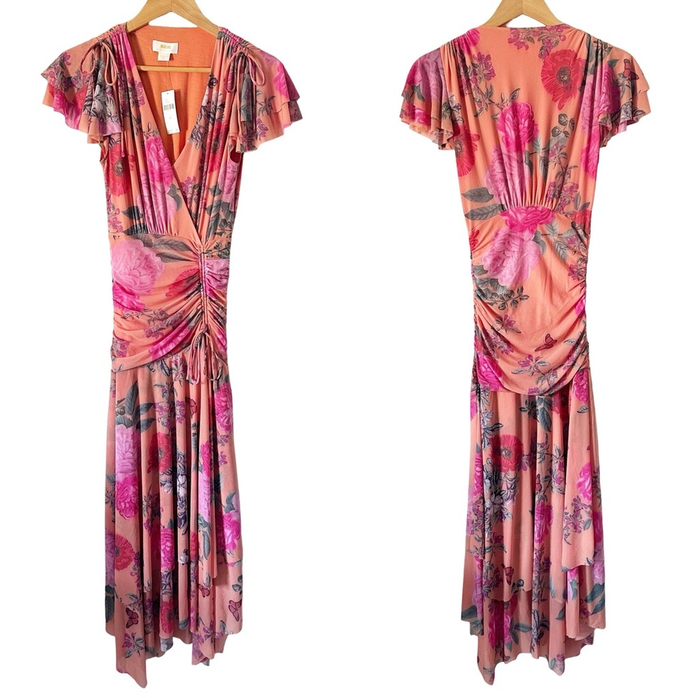 Maeve by Anthropologie Simone Floral Midi Dress Orange Pink XS NWT - Picture 2 of 12
